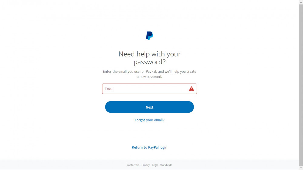 Resetting a PayPal password